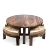 Nashville Sheesham Wood 4 Seater Coffee Table Set In Teak Finish Ivory Sparkle Velvet Cushion