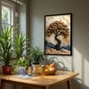 The Castle Decor Golden Lucky Wish Tree Wall Painting Framed Artwork 20x30 Inch