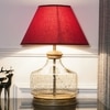 Tuscan Glass and Wood Table Lamp With Maroon Cotton Shade