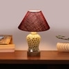 Devansh Conical Maroon Jute Shade Lamp With Wood & Mosaic Glass Base For Decoration/Office/Home/Gifting/Study For Decoration/Office/Home/Gifting/Study -(10X10X14.5) Inches -A