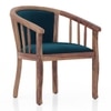 Bella Solid Wood Lounge Chair in Teak Finish and Night Blue Velvet Colour