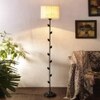 Lux White Natural Fiber Floor Lamp with Black Iron Base