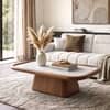 Lazo Solid Wood And Banswara Marble Rectangular Coffee Table In Amber Walnut Finish