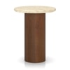 Enzo Travertine Marble and Solid Wood Side Table In Amber Walnut Finish