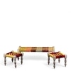 Hamilton Sheesham Wood 2 Seater Maachi Bench Set With 2 Stools In Assorted Multi-Colour Chindi & Yellow Rope Canning