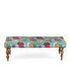 Cairo Solid Wood 2 Seater Bench In Floral Print Green Kantha Fabric