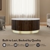 Aurora Round White Marble And Solid Wood Coffee Table In Java Walnut Finish