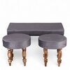 Bestone Sheesham Wood Accent Seater Bench Set  2 Stools In Iron Grey Velvet