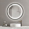 Round LED Mirror with Gold Aluminium Frame Modern Circular Vanity Mirror
