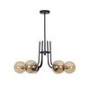 Karousel 6 Arm Black And  Amber Globe Glass Chandelier Ceiling Light