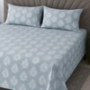 Qira Blue & Green Floral 400 TC Cotton Flat Queen Size Bedsheet with 2 Pillow Covers – Threads