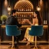 Doe Buck Oliver Adjustable Velvet Bar Stool in Teal Blue Colour with Gold Base