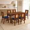 Globally Indian Bastien Solid Sheesham Wood 6 Seater Dining Table Set 6 Chairs Navy Blue