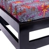 Kumkum Rosewood Foot Stool with Bird Print Grey Kantha Cushion