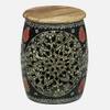 Ethnic Handcrafted Painted Metal Coffee Table with 4 Stools in Multicolour Finish Set of 5