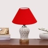 Devansh Conical Red Cotton Shade Lamp With Wood & Mosaic Glass Base For Decoration/Office/Home/Gifting/Study For Decoration/Office/Home/Gifting/Study -(10X10X14.5) Inches -A