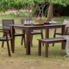 Alfresco Solid Wood Outdoor Dining Table with Four Arm Chairs and Bench in Brown Colour