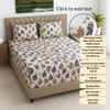 Beige Floral 270 TC Glaze Cotton Fitted Queen Size Bedsheet With 2 Pilllow Covers