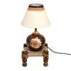 Table Lamp Earthen in Brown Color on Jute Wooden Manji Handcrafted with White Shade (8x8x17)