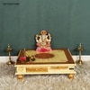 D'Dass Multi Color Mdf and Sheesham Wooden Pooja Chowki With Drawer