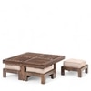 Palladio Sheesham Wood Accent Coffee Table Set With 4 Stools In Provincial Teak Finish With Beige Velvet Cushions