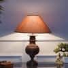 Mimosa Brown Wood Table Lamp with Beige Cotton Shade