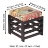 Houston Sheesham Wood Bohemian Set of 2 Stools in Israel Print Patchwork Kantha, Dark Mahogany Finish