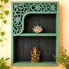 BlueGreen Colour Solid Wood Handcarved Aarambh Floating Wall Shelf With 2 Compartment by DisooFashions