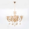 Raphael 8 Arm Ceiling Chandelier In Amber & Clear Finish With Clear Glass Crystal Drops & Trim