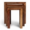 Oakland Sheesham Wood Contemporary Set Of 3 Nesting Tables In Natural Teak Finish