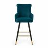 Doe Buck Nolen Upholstered Bar Stool in Teal Colour with Gold Tip Legs