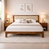 Averra Solid Wood Queen  Size Upholstered Bed Without Storage (Provincial Teak Finish, Golden Colour)