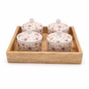 Ceramic Floral Jars with Lids and Wooden Tray Pink Floral Pattern Set of 4 Handcrafted