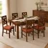 Globally Indian Anvaya Solid Sheesham Wood 6 Seater Dining Table Set 6 Chairs Terracotta Orange