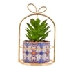 Artificial Plant With Ceramic Planter In A Golden Basket