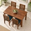 Globally Indian Bandhana Solid Sheesham Wood 4 Seater Dining Table Set 4 Chairs Teal Green