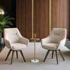 Wella Swivel Solid Wood Dining Chair Set of 2 in Beige Fabric