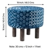 Collio Solid Wood Pouffee in Indigo Patch Kantha Fabric