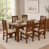 Globally Indian Ananta Solid Sheesham Wood 6 Seater Dining Table Set 6 Chairs Beige