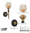 Mantis Single Light Wall Fitting In Black And Brass Finish Metal With Amber Glass