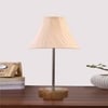 Devansh Off-White Cotton Vintage Straight Pleated   Lamp With Natural  Wood Base  & Steel Pipe  (12X19)