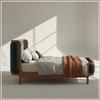 Valerio Duo-Panel Luxe King Size Bed in Grey Blue colourVelvet with Oak wood Frame