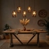 Symmetric 5 Series Brown Solid Wood Cluster Hanging Light