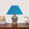 Devansh Conical Turquoise Jute Shade Lamp With Wood & Mosaic Glass Base For Decoration/Office/Home/Gifting/Study For Decoration/Office/Home/Gifting/Study -(10X10X14.5) Inches -A