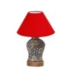 Devansh Conical Red Cotton Shade Lamp With Wood & Mosaic Glass Base For Decoration/Office/Home/Gifting/Study For Decoration/Office/Home/Gifting/Study -(10X10X14.5) Inches -A
