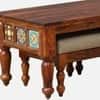 Rangrez Sheesham Wood Nesting Coffee Table in Honey Oak Finish with Cushioned Stools by Mudramark