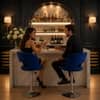 Doe Buck Adjustable Upholstered Bar Stool in Blue Colour with Chrome Base
