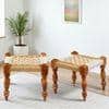 Riaza Sheesham Wood Maachi Stool in Natural Jute & Silver Rope Canning