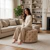 Doe Buck Briana Velvet Tufted Ottoman Cube in Beige Colour