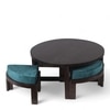 Nashville Sheesham Wood Coffee Table With 4 Stools Set In Mahogany Finish & Turquoise Sea Velvet Fabric Cushions